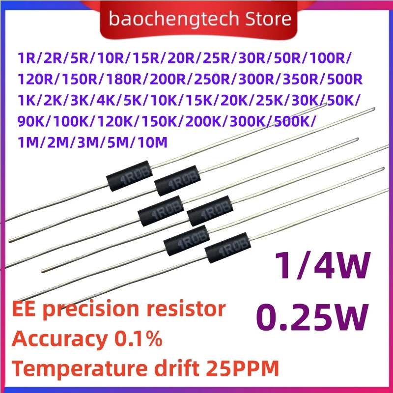 

EE high stability metal film low-temperature drift sampling precision resistor 0.25W 1/4W 1R 2R 100R 250R 1K 0.1% 25PPM