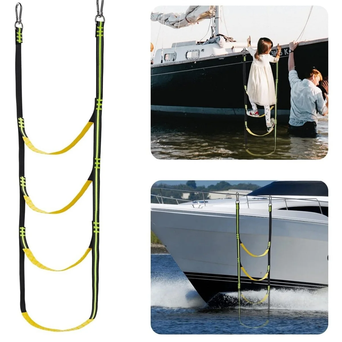 Marine Rope Ladder,for Inflatable Boats,Fishing Boats,Kayaks,Motorboats,Portable Marine Boarding Rope Ladder 4 Elevators