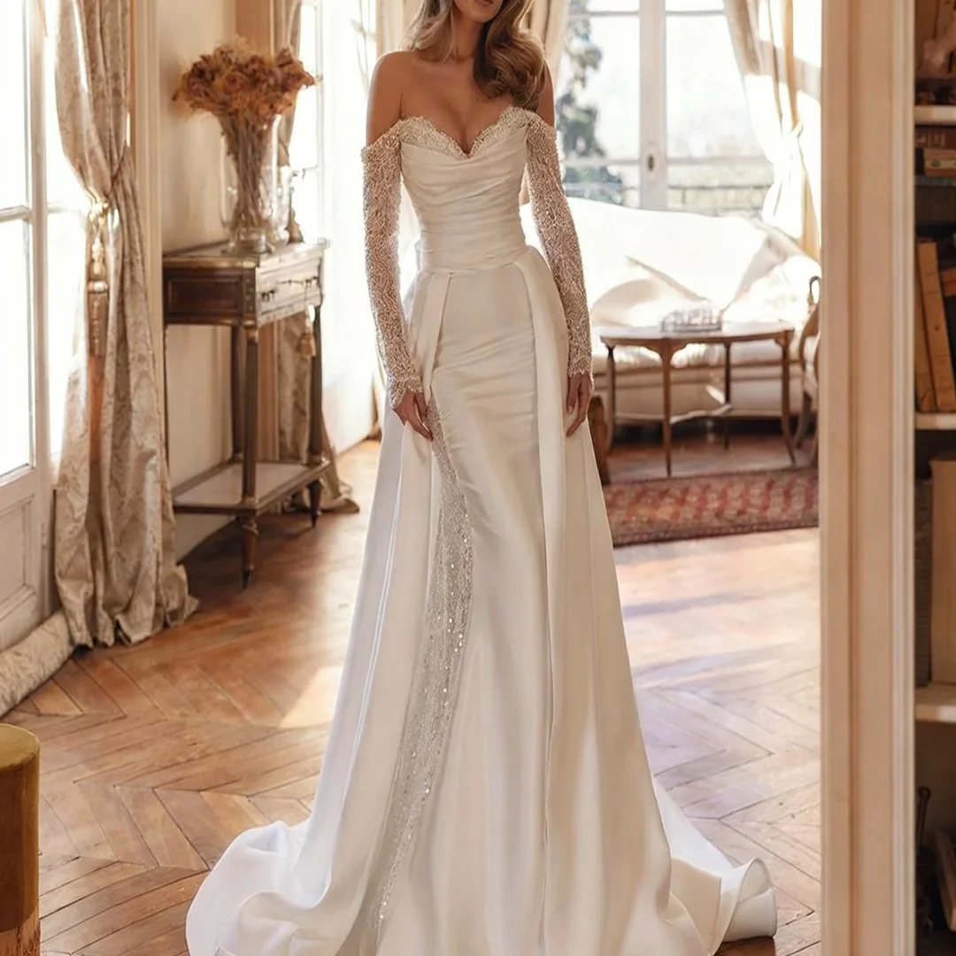 

Элегантные свадебные платья по индивидуальному заказу, винтажные свадебные платья, аппликации с блестками и открытыми плечами, вечерние платья для выпускного вечера невесты