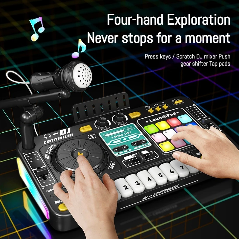Giocattolo giradischi mixer DJ con microfono Tastiera di simulazione musicale Bluetooth Strumento musicale multifunzione Regalo per bambini Ragazzi