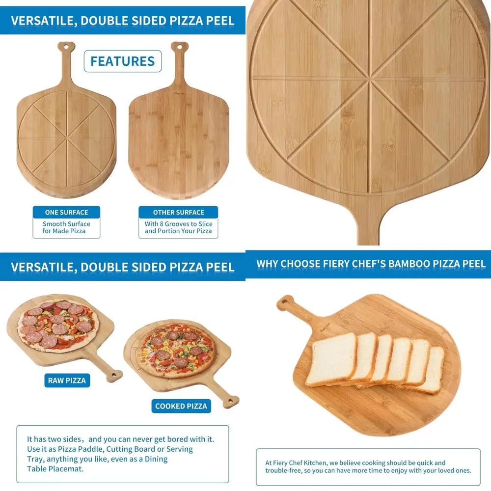 

18 Bamboo Pizza Peel - Easy-Glide Wooden Pizza Paddle with 8-Slice Cutting Board, Outdoor Oven Accessory, 25.6 x 18
