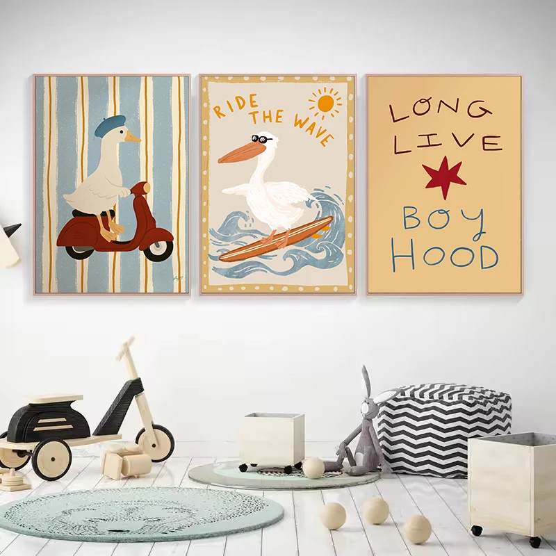 Retro Funny Animals Scooter Dog Goose Growth Quotes Abstract Illustration Poster Canvas Painting Wall Art Picture Home Decor