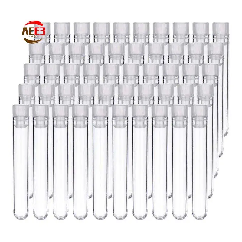 AEE3-800Pcs Clear Plastic Test Tubes With White Screw Caps Sample Containers Bottles Push Caps 12X75mm
