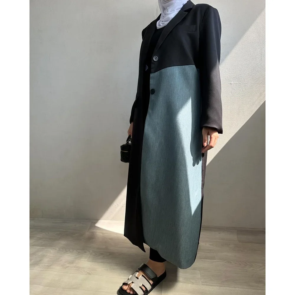 Luxury Dubai Abayas Single Breasted Notch Lapel Formal Women's Clothing Long Jacket 1 Piece Fashion Female Work Outfits 2024