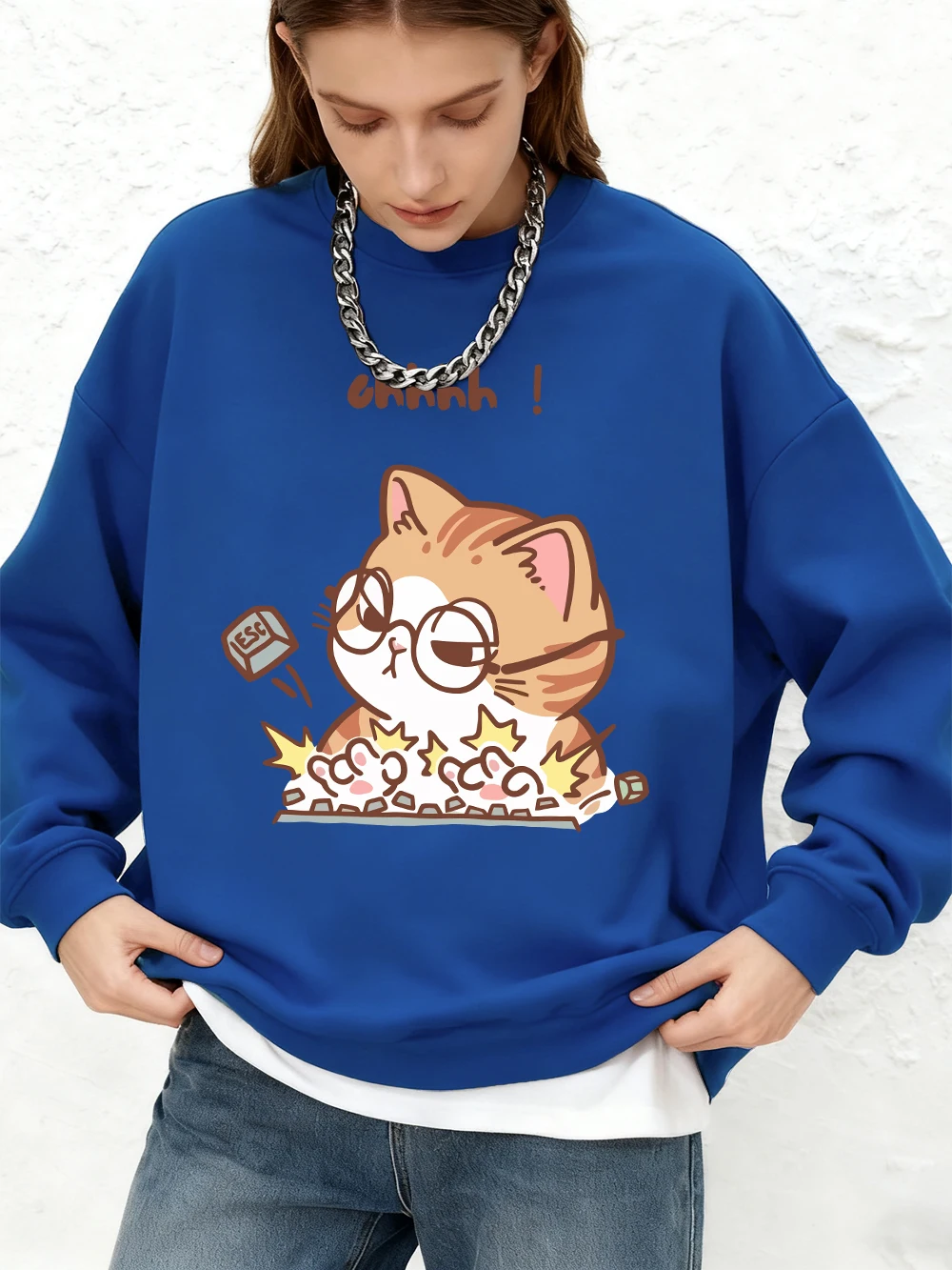 مجنون القط الكتابة بغطاء للرأس مطبوعة بشكل واسع المرأة الأساسية Crewneck المعتاد البلوز الدافئة طويلة الأكمام بلايز الشتاء عداء ببطء الملابس