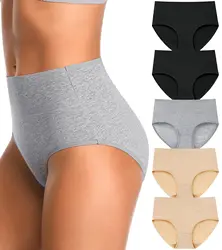High Waisted Postpartum Underwear Womens Cotton Underwear Soft Breathable Full Coverage Stretch Panties 4pcs/pack