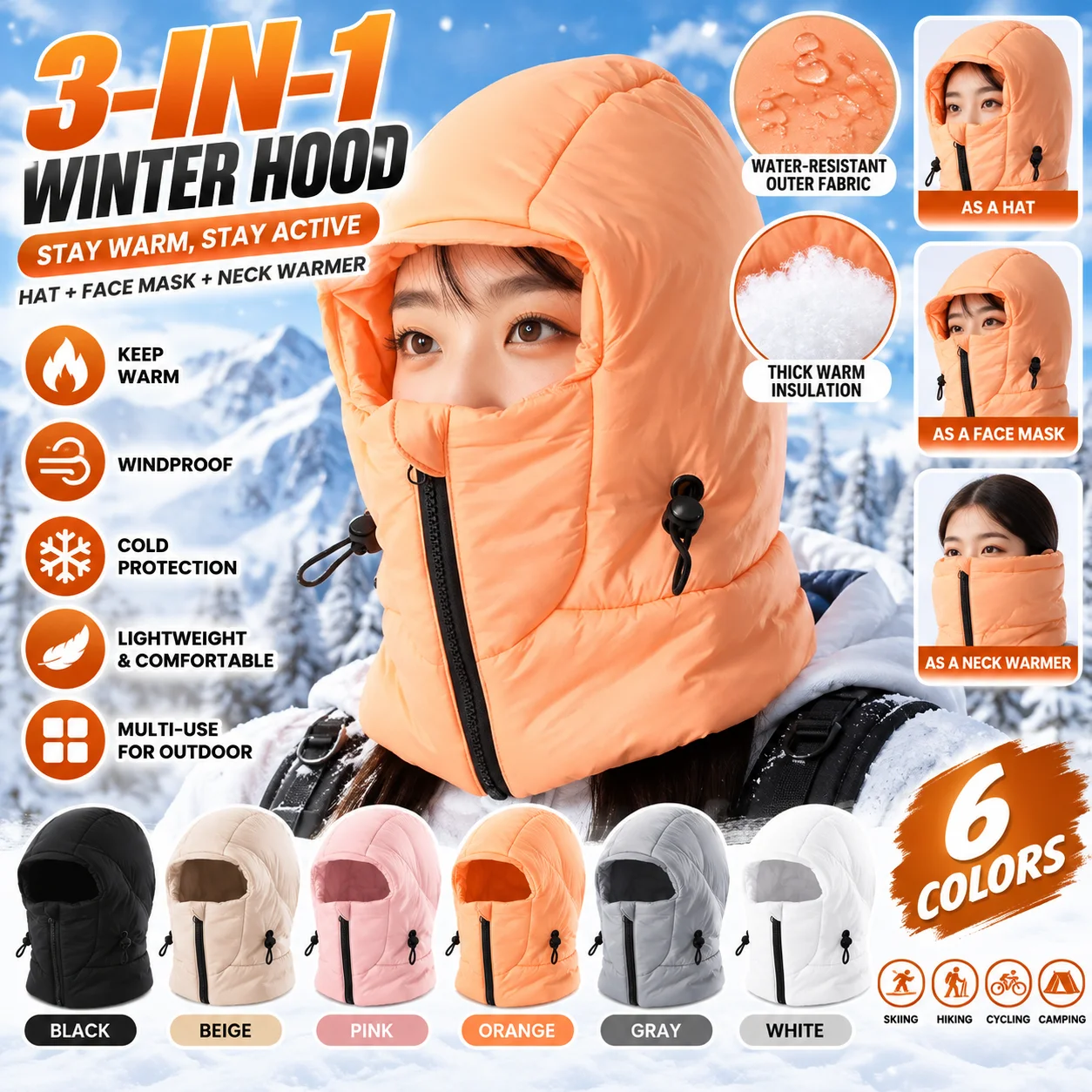 Warm hat for men and women, winter electric bike ear protection, scarf, one-piece thick Lei Feng hat, men's cold proof
