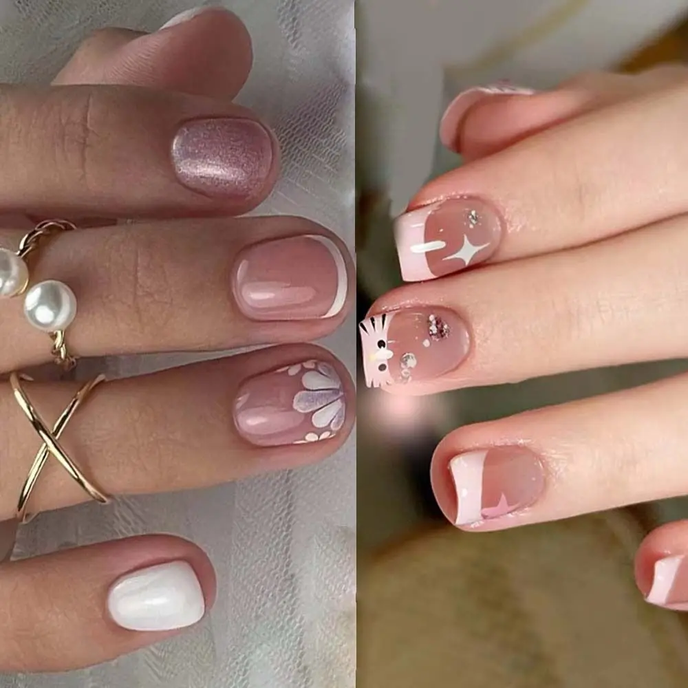 Faux ongles de chat rose français, couverture complète, pétales d'aurore, bouts pour salon, court, rond, mode, N64.N64.