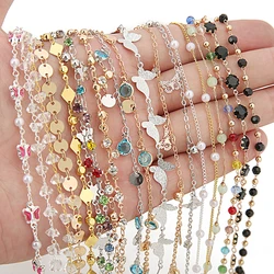 1meter Crystal Zircon Bead Chain Bracelet Findings Copper Link Necklace Chains Bulk Lot for Craft Jewelry Making Accessories