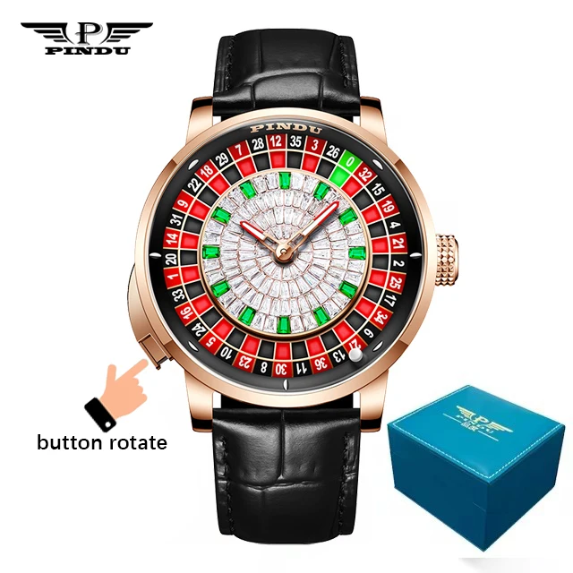 PINDU Ontwerp Nieuwe NH35A Mechanische Horloges Mannen Drukknop Turn Russische Roulette Game Saffier Spiegel Diamanten Wijzerplaat herenhorloge