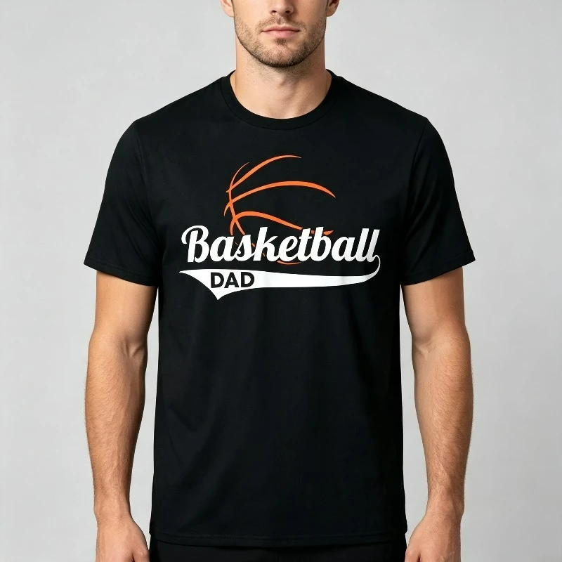 Basketball Dad Sports Graphic T-Shirt 100% Cotton Men Game Day Print Short Sleeve Tee for Basketball Lover Father Gift Wear