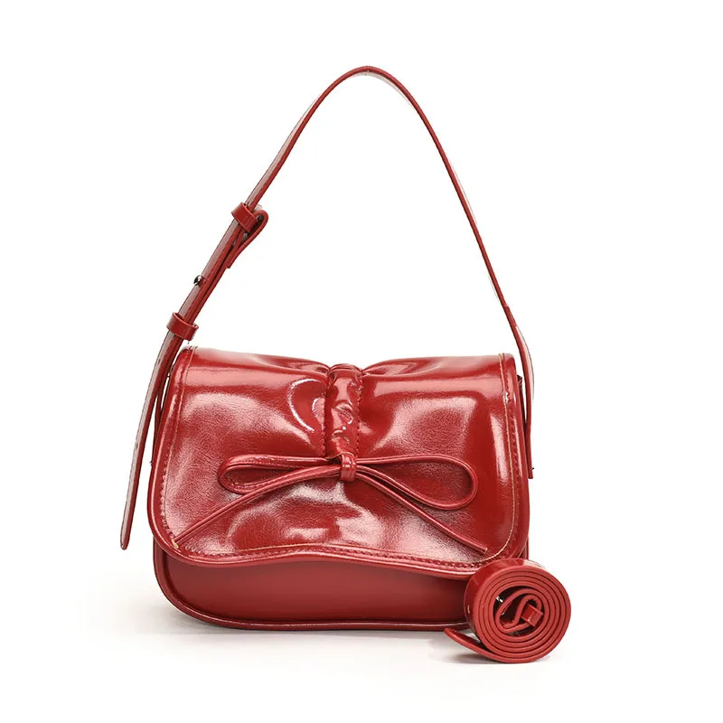 Y2K Cute Bow Tie Design Women's Underarm Bag 2024 New Soft Pu Leather Shoulder Bag Fashion Trend Crossbody Bag Handbag Purses