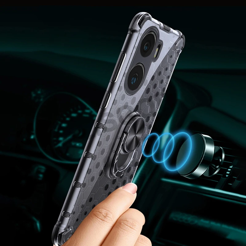 Capa for POCO X7 Pro Case Honeycomb Texture Transparent Ring Stand 2 in1 Full Protection Cover for Xiaomi POCO X7 Pro 5G Funda
