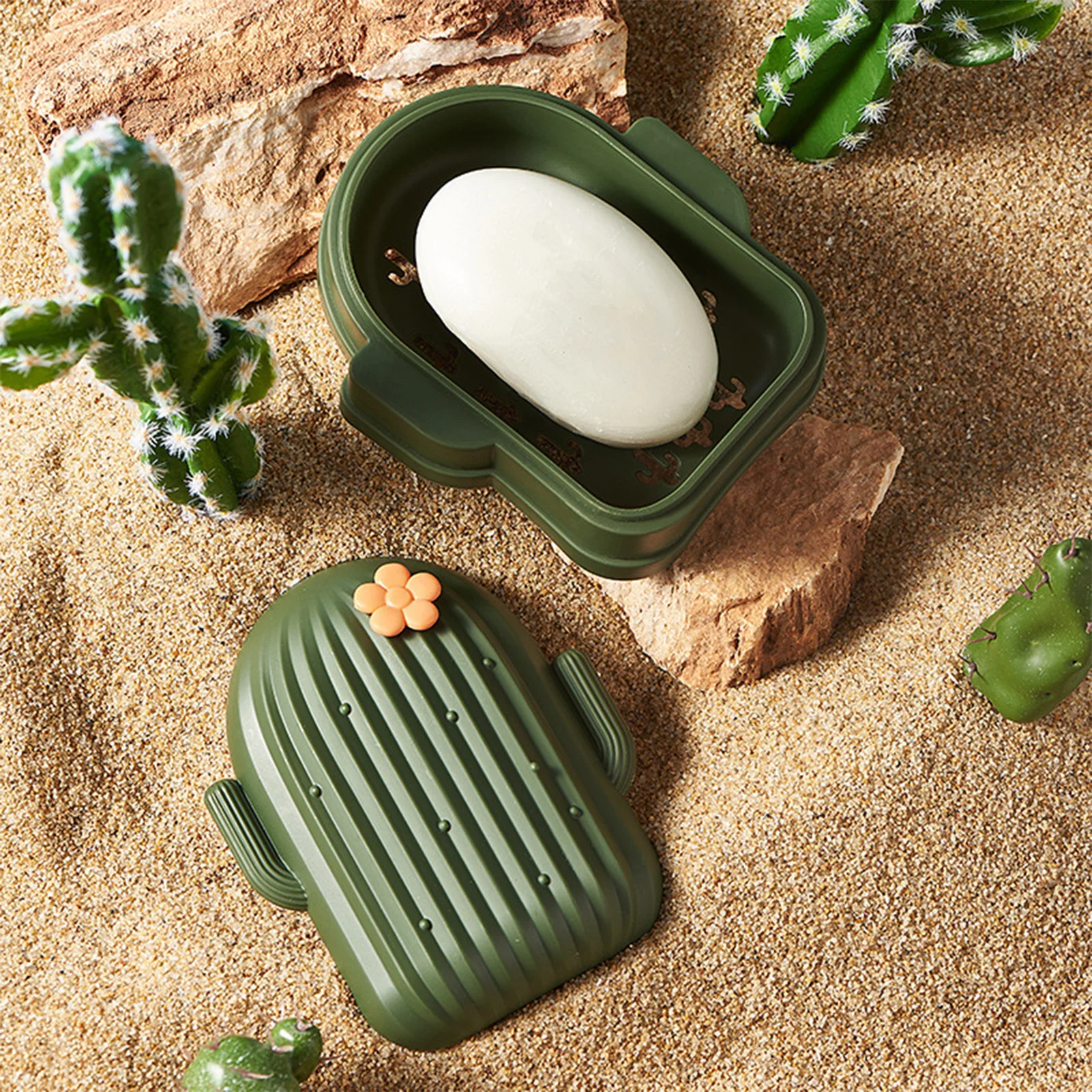 Cactus Shape Soap Dish Cute Plastic Soap Holder Cases Soap Container for Laundry Room Tub Balcony