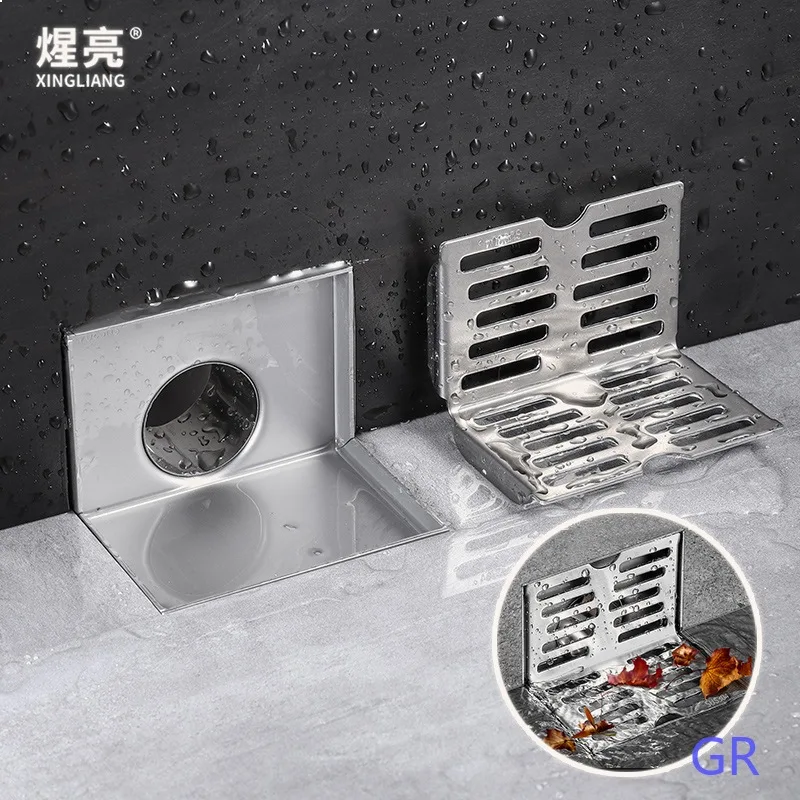 304 Stainless Steel Wall Drain L-Shape Side Outlet 50mm 110mm Floor Drain for Balcony Corner