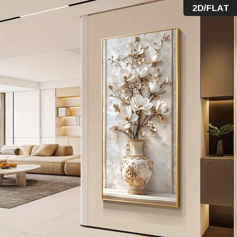1pc frameless Canvas Painting 2D Flat Large Modern White & Golden Orchid Flower Canvas Wall Art - Frameless Beige Canvas Prints