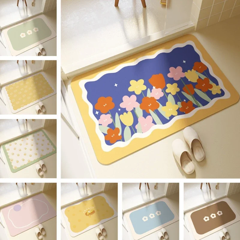 Minimalist Ins Flower Bath Mat Super Absorbent Bathroom Diatom Mud Floor Carpet Non Slip Toilet Home Indoor Entrance Doormat