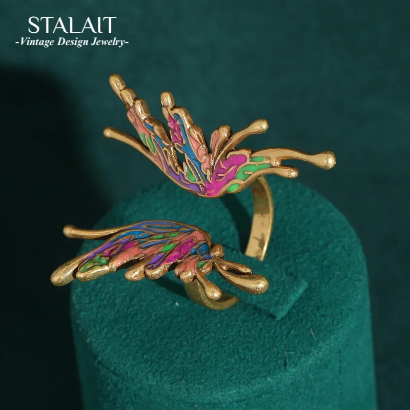 

Vintage Enamel Colour Butterfly Painting Antique Jewelry Rings Gold Color Wings Accessories for Women Luxury New 2024 Boho