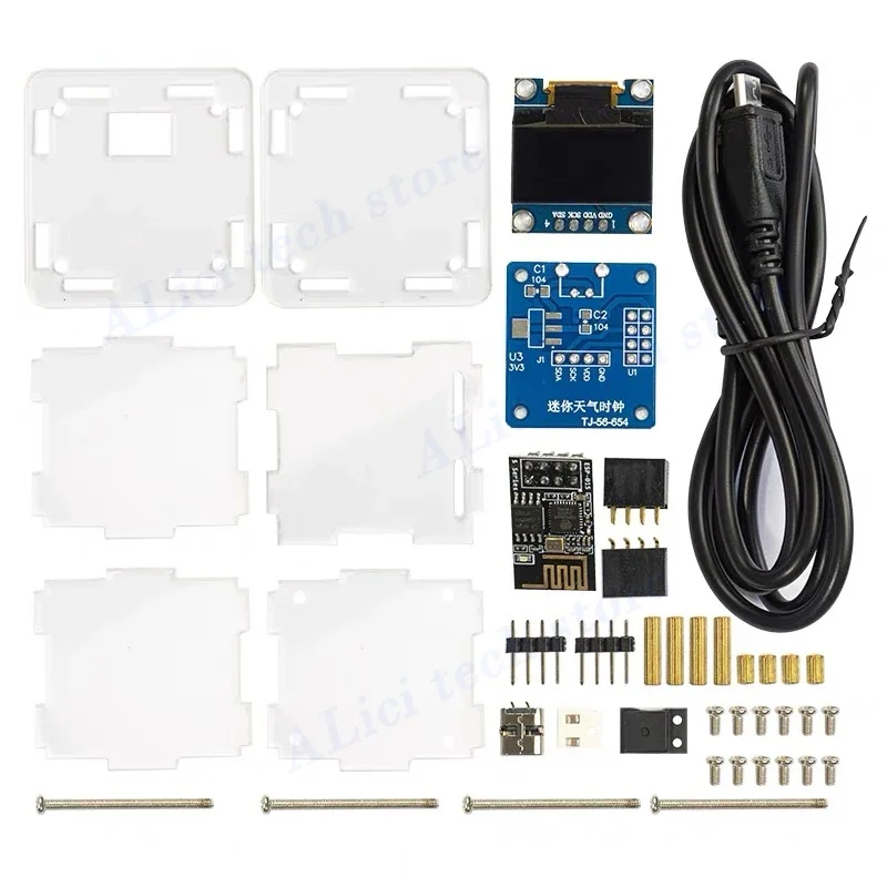 DIY Digital Clock Kit ESP8266 MINI Weather Clock WIFI Soldering Practice Electronic Multifunctional Weather Station