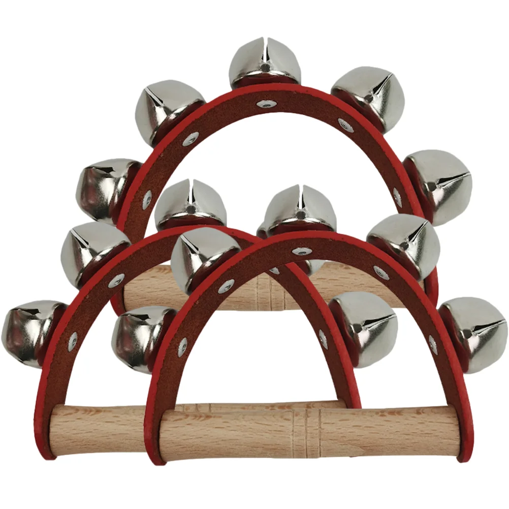 Five Bell Hand Percussion Instrument Wood Handbell Plaything Festival Tambourine Toys