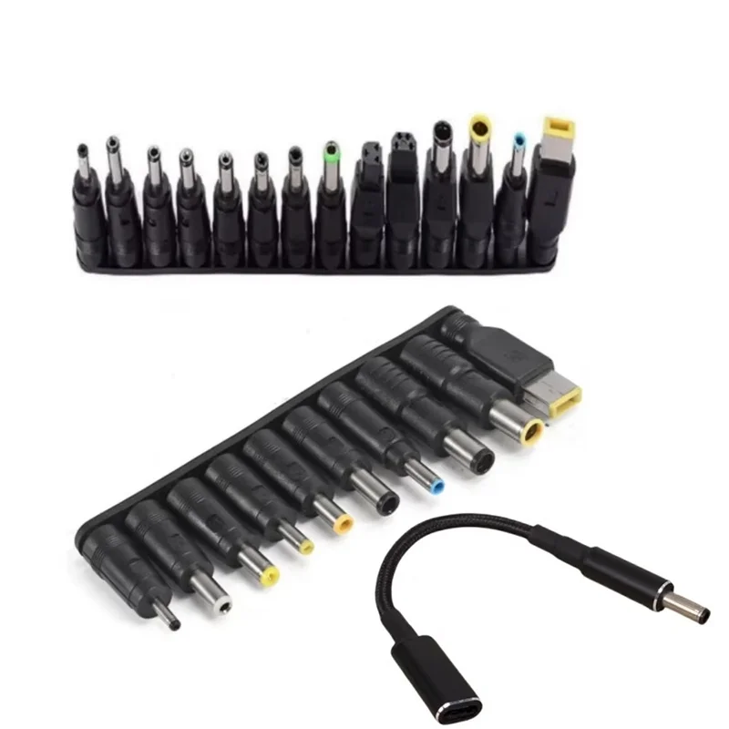 Laptop Power Adapter Connector Plug Type C To Universal Charger Jack 10Pcs Tips + 1 Cable For Notebook PC Charging Repair Kit