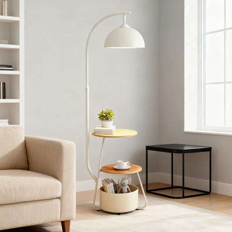 Modern floor lamp with side table, fixed brightness LED vertical decorative lamp, suitable for wholesale in living room