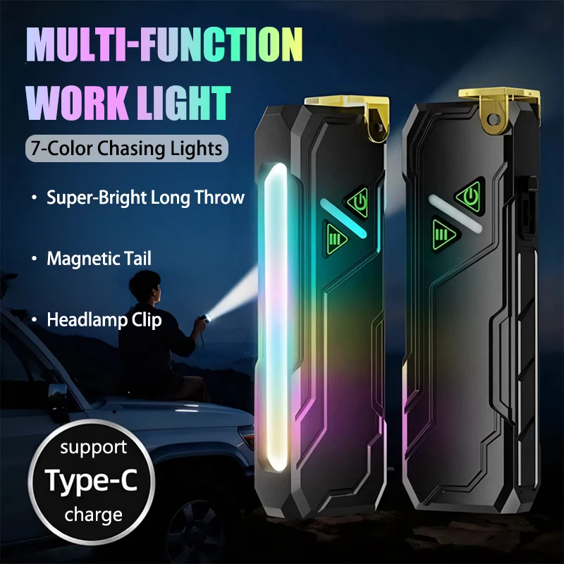 

Магнитное основание RGB светодиодный рабочий фонарь 1000 мАч портативный 15 режимов УФ-белый фонарик для кемпинга, пешего туризма, рыбалки, зарядка типа C