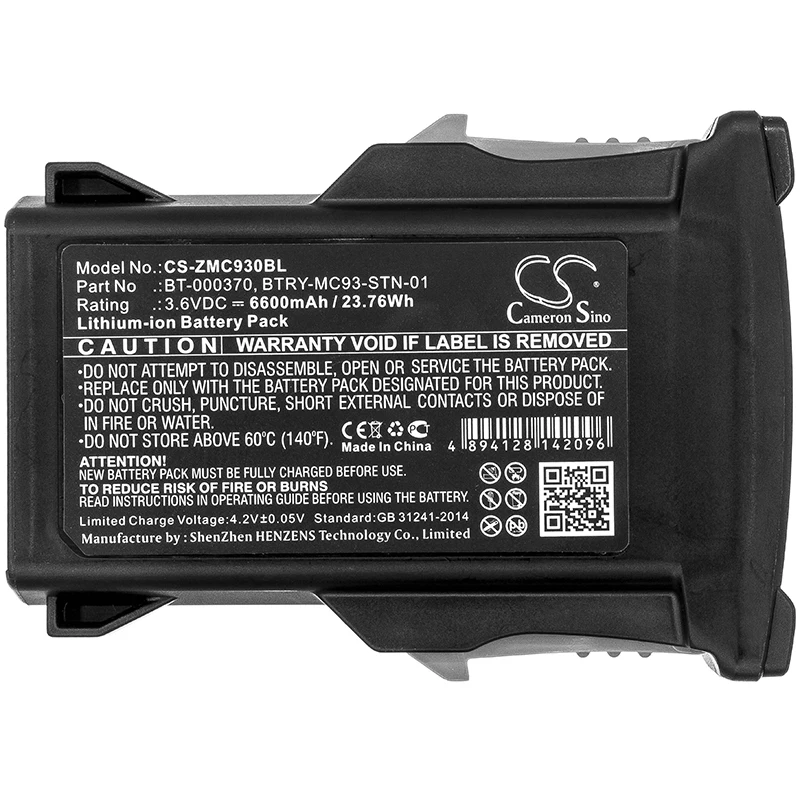 CS Barcode Scanner แบตเตอรี่สำหรับ Zebra MC93 MC9300เหมาะกับ BT-000370 BTRY-MC93-FZ-10 BTRY-MC93-NI-10 MC93-STN-01 6600MAh/23.76Wh