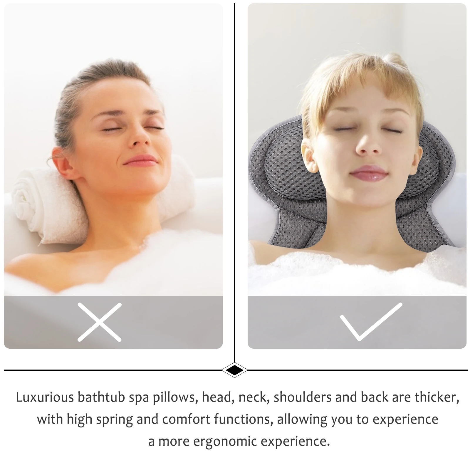 

Bathtub Pillow Grey Polyester Head Neck Support Foldable Travel Bath Supplies Suction Cup Spa Bathing Fish Tail Pillows Tub