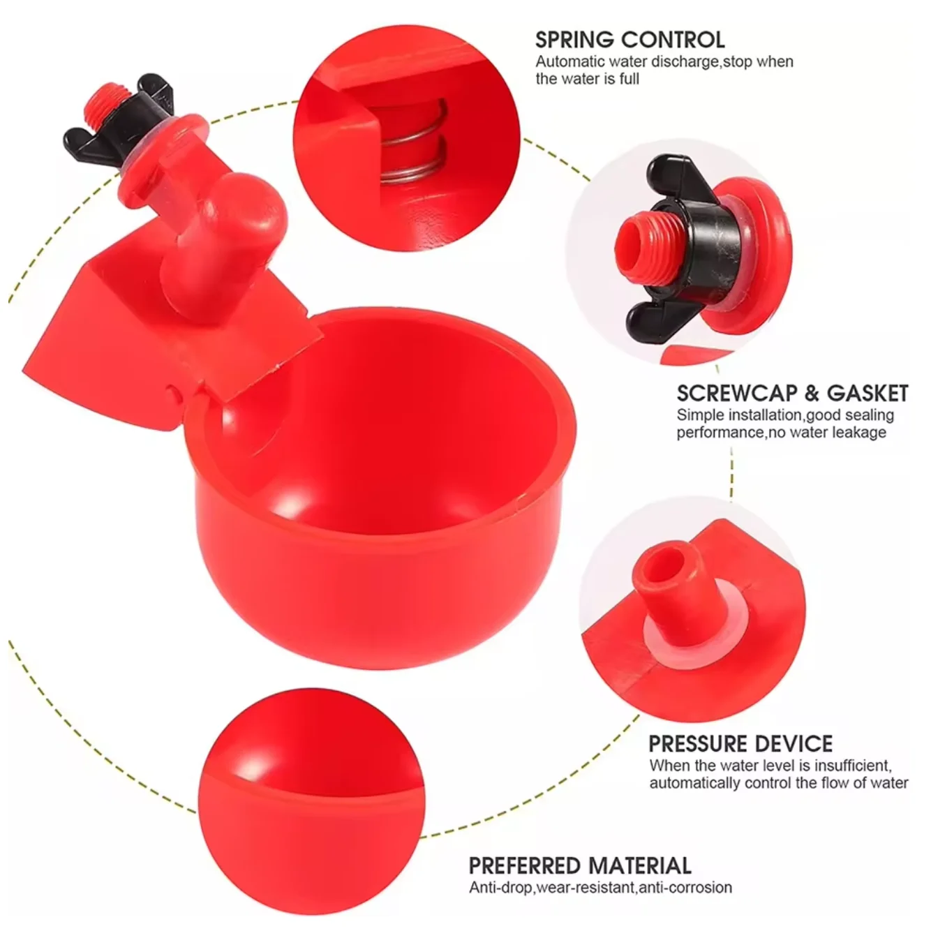 2/10 قطعة وعاء شُرب الدجاج مياه الشرب السمان الدواجن موزع مياه أوتوماتيكي بطة وحمام الحرة المدى الدجاج