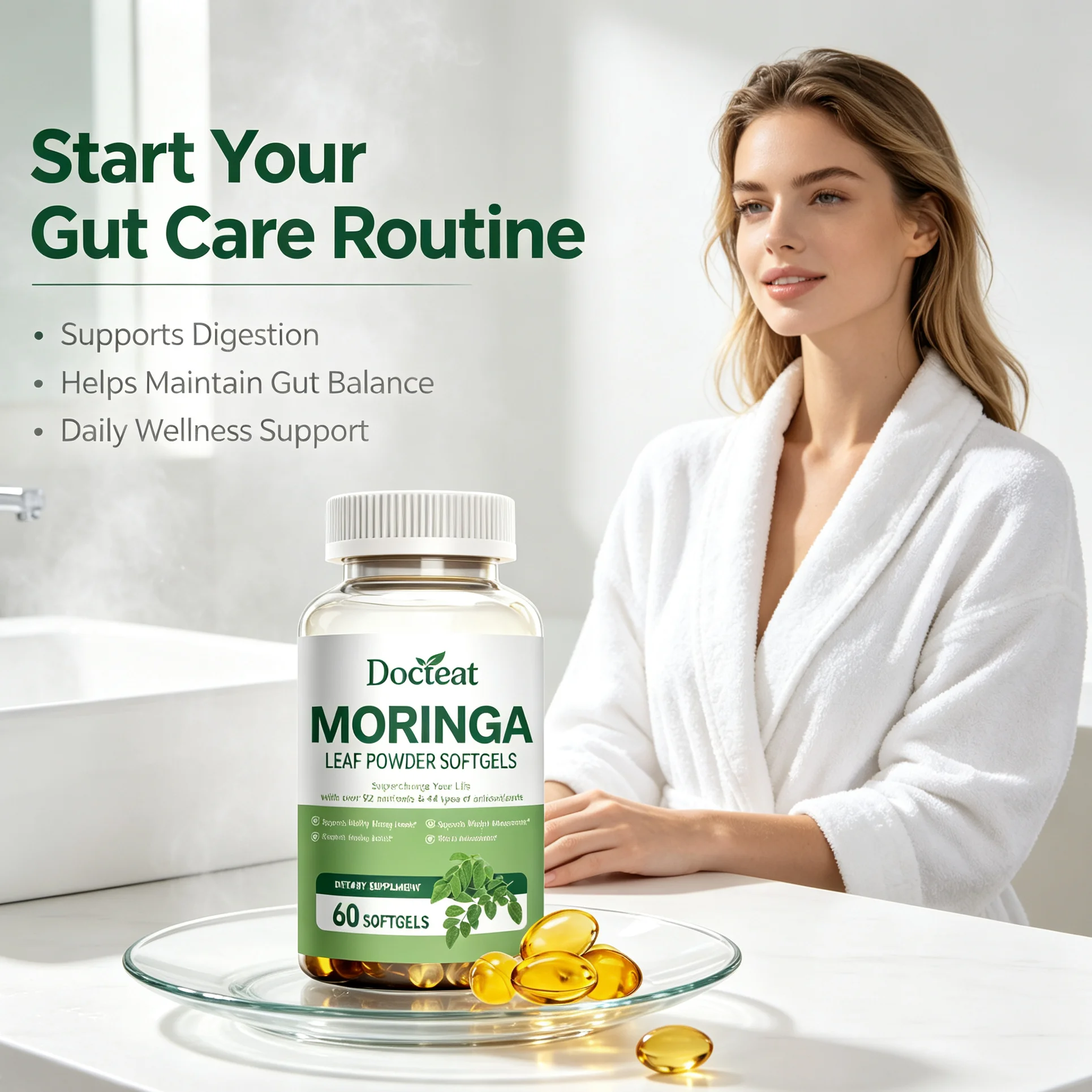 Premium Moringa Capsules Support Gut Health & Digestion Intestinal Flora Balance Antioxidant Immune Support Superfood Supplement