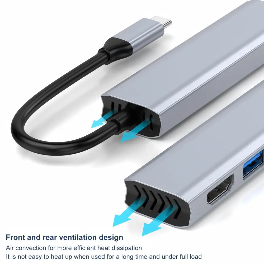 USB3.1 Type-C Hub 4K 30Hz HDMI Output USB3.0 5Gbps 100W PD Charger Multiport Adapter