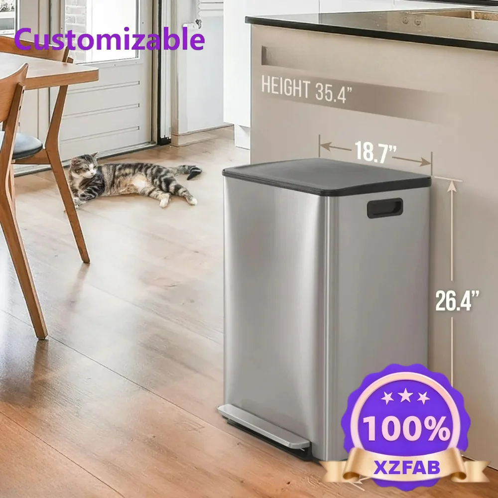Factory Direct 2026 Dual Trash Can with Lid, Trash and Recycling Bins Combo for Kitchen, Hands-Free Stainless-Steel Garbage