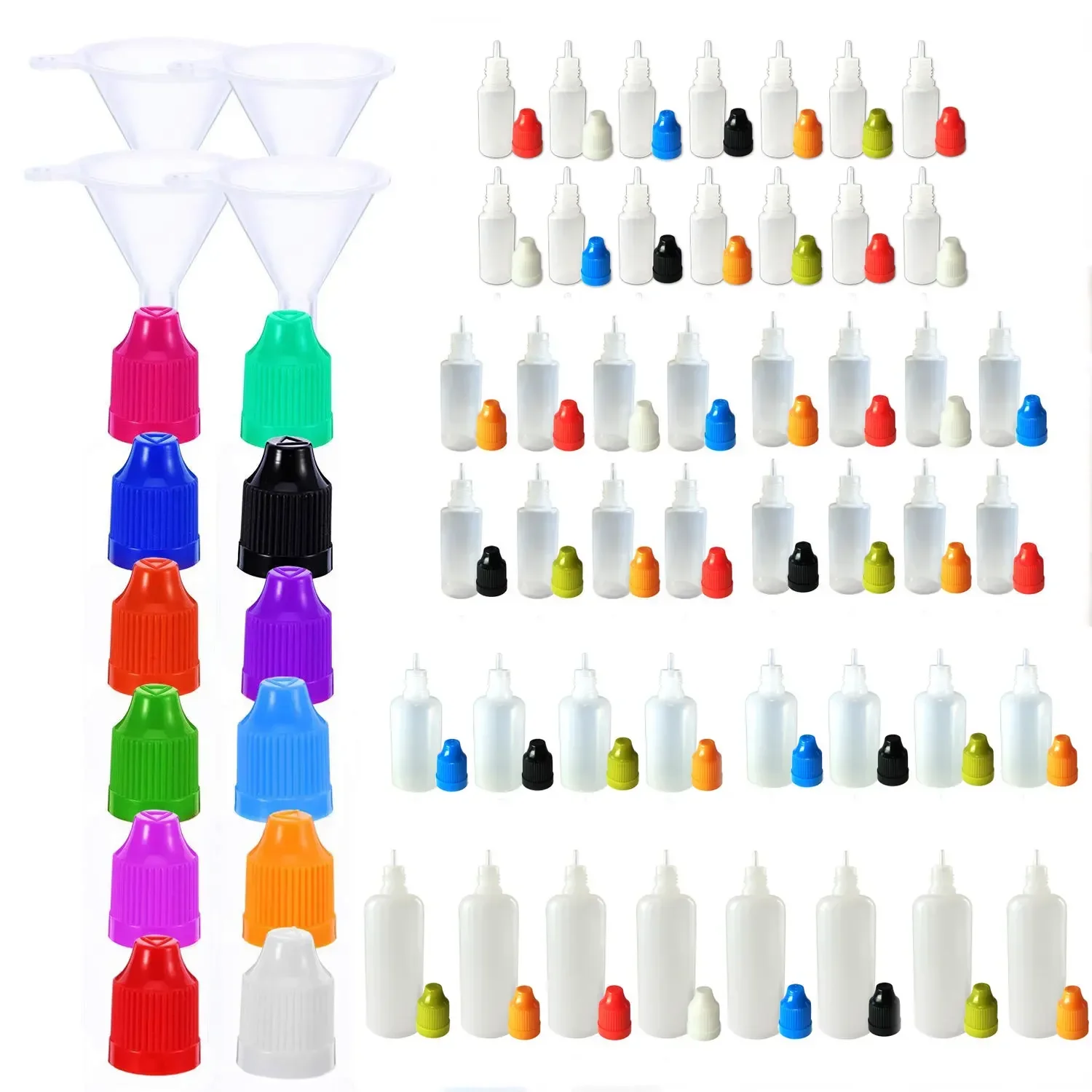 5Pcs 5ml-120ml LDPE Empty Plastic Squeezable Eye Dropper Bottles Juice Liquid Sample Drop Refillable Container Caps Free Funnels