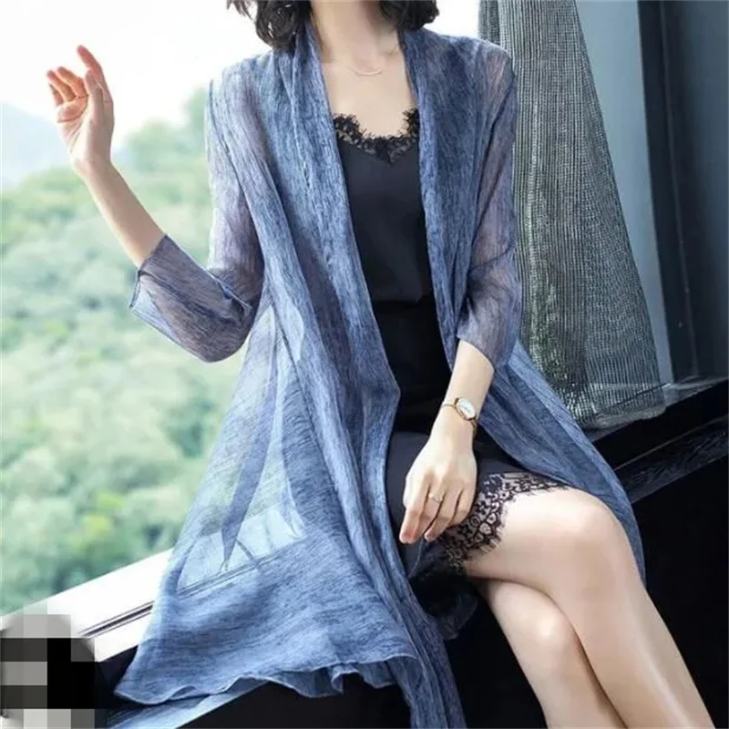 Thin Womens Windbreak 2023 New Summer Chiffon Cardigan  Outerwear Loose Sunscreen Shawl Coat Air-Conditioned Shirt Elegant