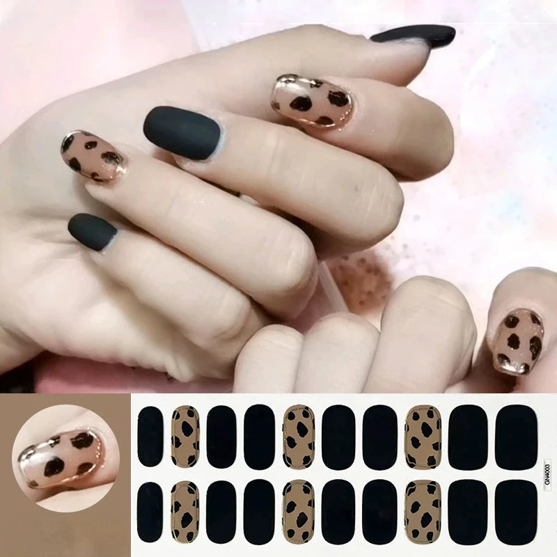 20 Fingers Leopard Gel Nail Strips Patch Sliders Adhesive Waterproof Long Lasting Full curing Baking-free UV Lamp Nail Stickers