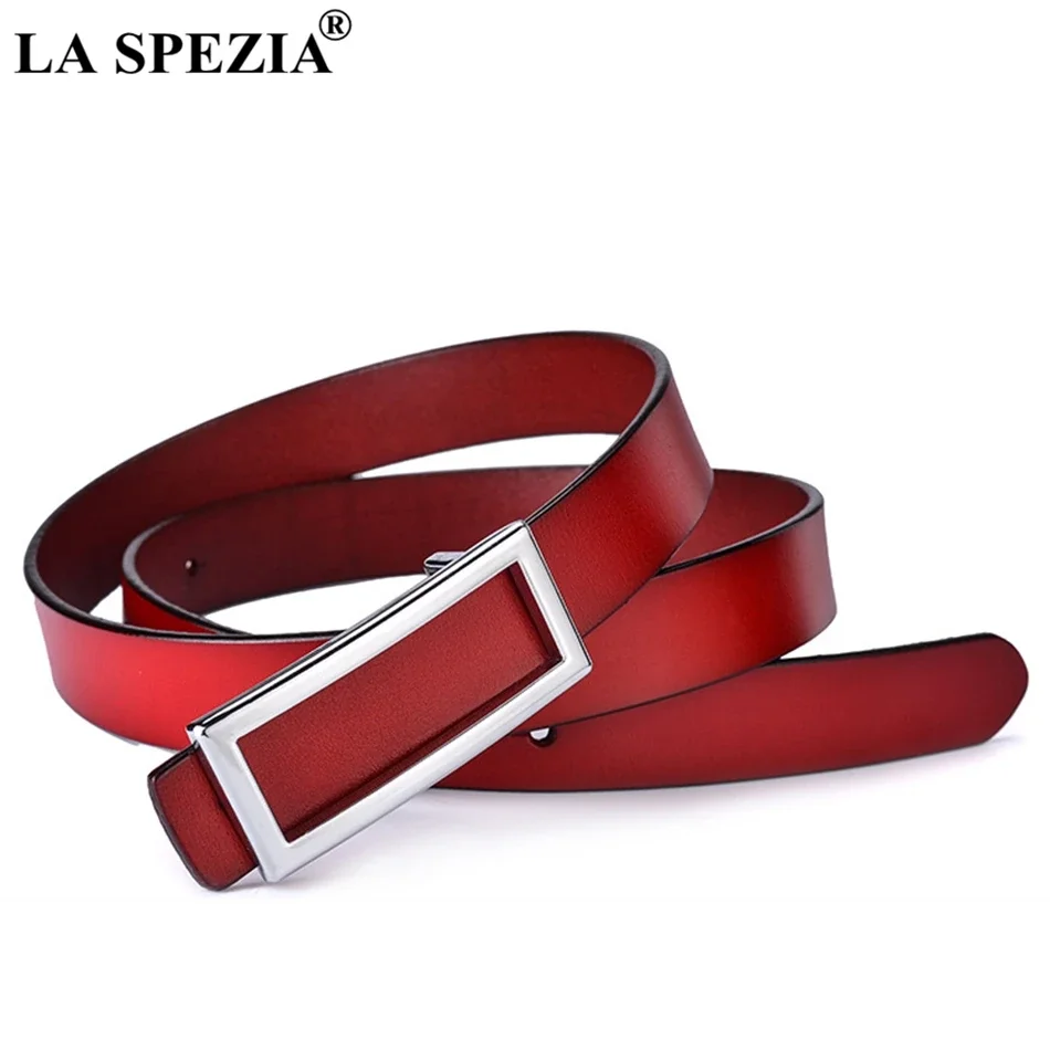 LA SPEZIA Formal Leather Women Belt Camel Smooth Buckle Belt for Dresses Ladies Genuine Leather Cowhide Gold Buckle Female Belt