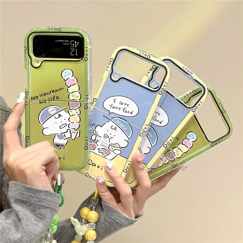 Cute Snack Eating Boy Phone Case for Samsung Galaxy Z Flip 3 Z Flip 4 Z Flip 5 Hard PC Back Cover for ZFlip5 Case Shell