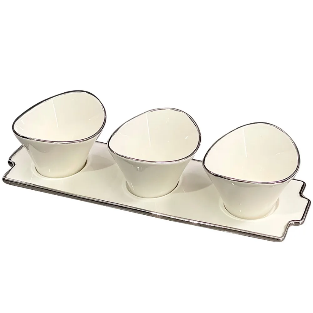 Creative White Ingot-shaped Ceramic Bowl Silver Dessert Bowl Ornaments Household Ceramic Dried Fruit Salad Bowl Tableware