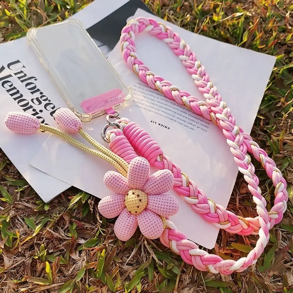 

Съемный ремешок для телефона с цветами, плетеная цепочка для ношения через плечо, клипса на шею, защита от потери, подвесное украшение для телефона