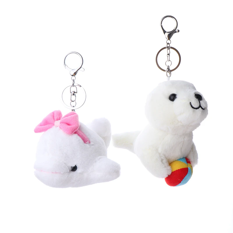 Backpack Charms Marine Animal Series Keychain Sea Lion Killer Whale Skate Ray Whale Keyring Bag Decor Toy Plush Animal Doll