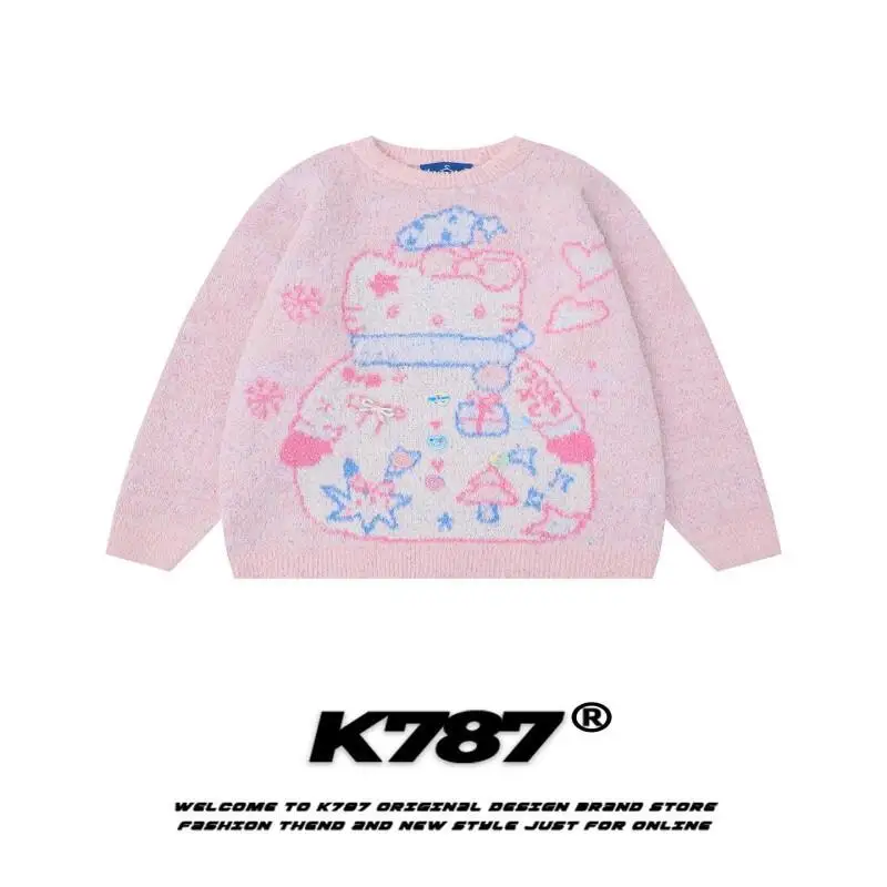

Sanrio Hello Kitty Color Dot Round Neck Sweater Women's Loose Ins Pullover Knit Sweater Kawaii Anime Fashion Casual Sports Suit