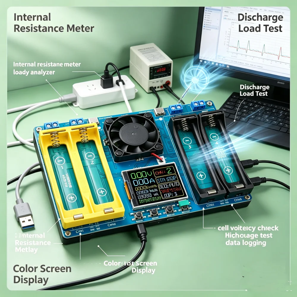 Chinese/english Choose Digital Display Battery Capacity Internal Resistance Tester Four Channel 18650 21700 Battery Detector