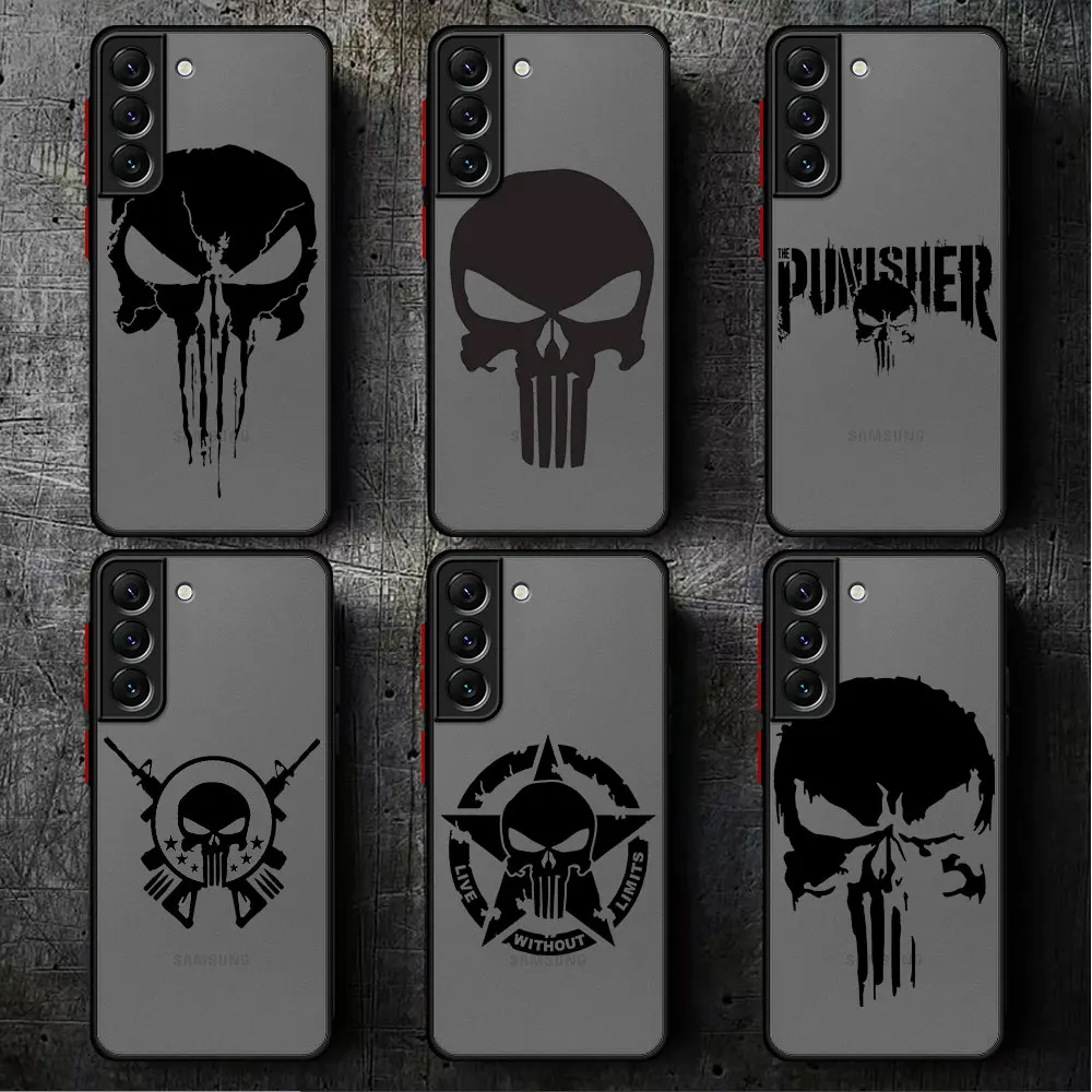 Luxury Marvel Punisher Logo Matte Case For Samsung Galaxy S24 S23 S22 Ultra S20 S21 FE S10 Plus Note 20 10 Lite 9 Phone Cover