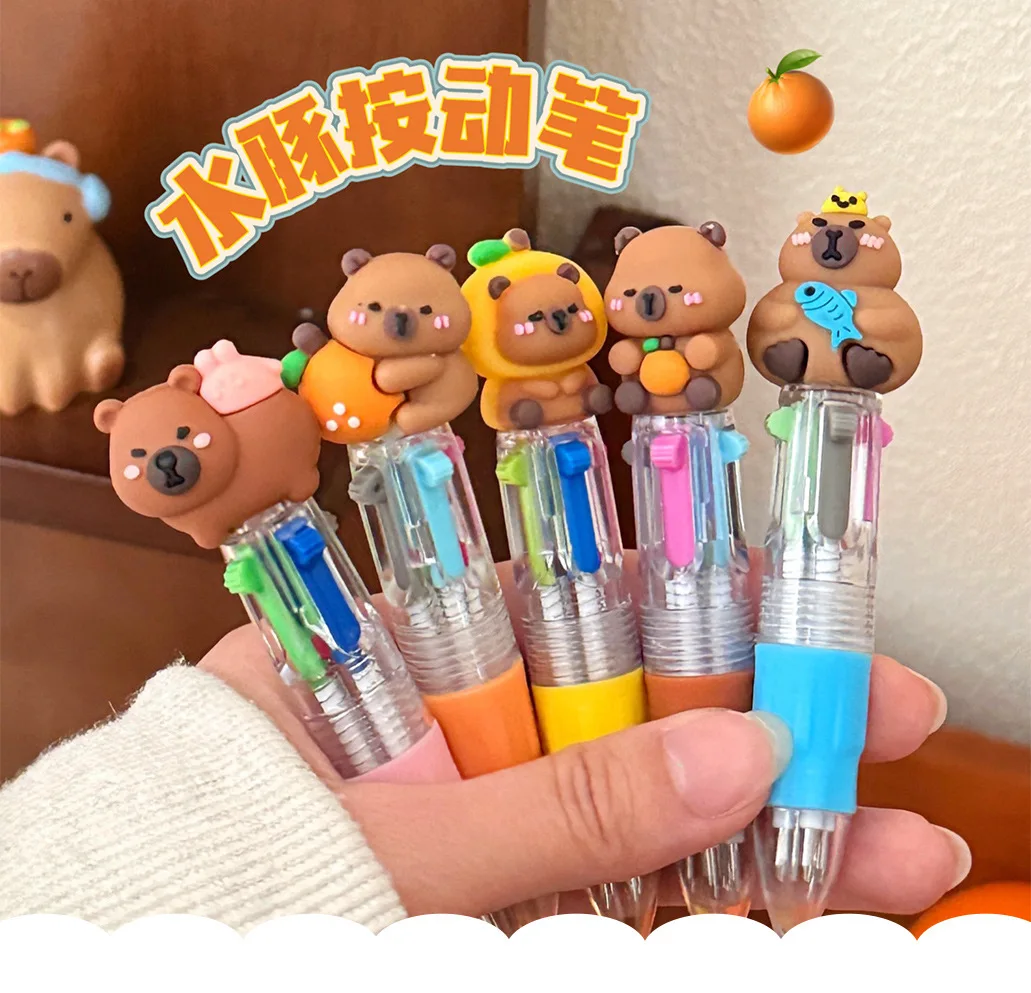 1/7 Stück Einziehbarer Kugelschreiber Niedlicher Capybara-Cartoon Mehrfarbiger Stift für Schüler Schule Büro Schreibwaren Geschenk – Detail 1