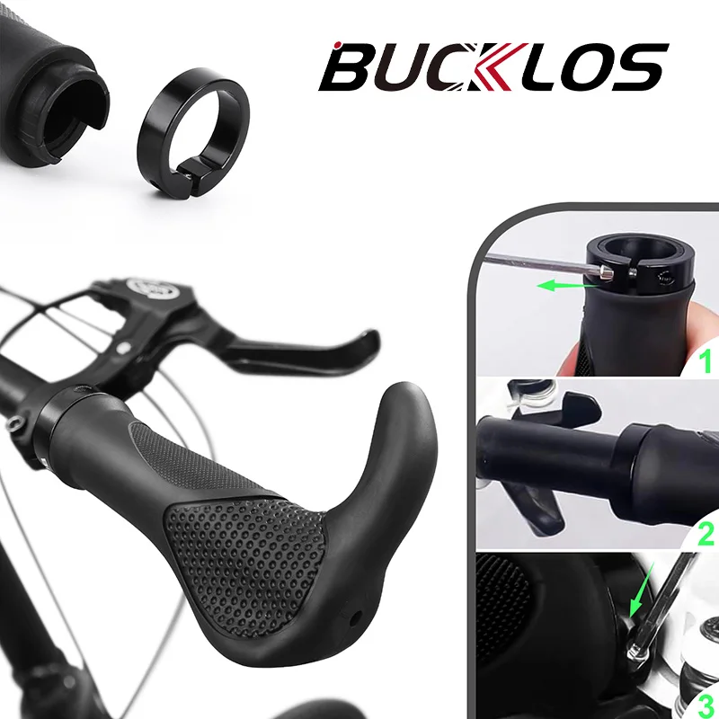 BUCKLOS Ergonomie Fahrradgriffe Hornförmiges Schloss am Griffabdeckung Aluminiumlegierung Gummi MTB Manschetten Faltradteile