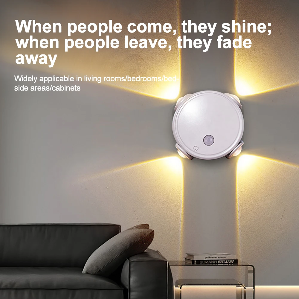 Smart RGB Gradient Night Light 4 LED Magnetic Motion Sensor Rechargeable Wall Lamp Bedroom Cabinet Wardrobe Lamp Staircase Lamp