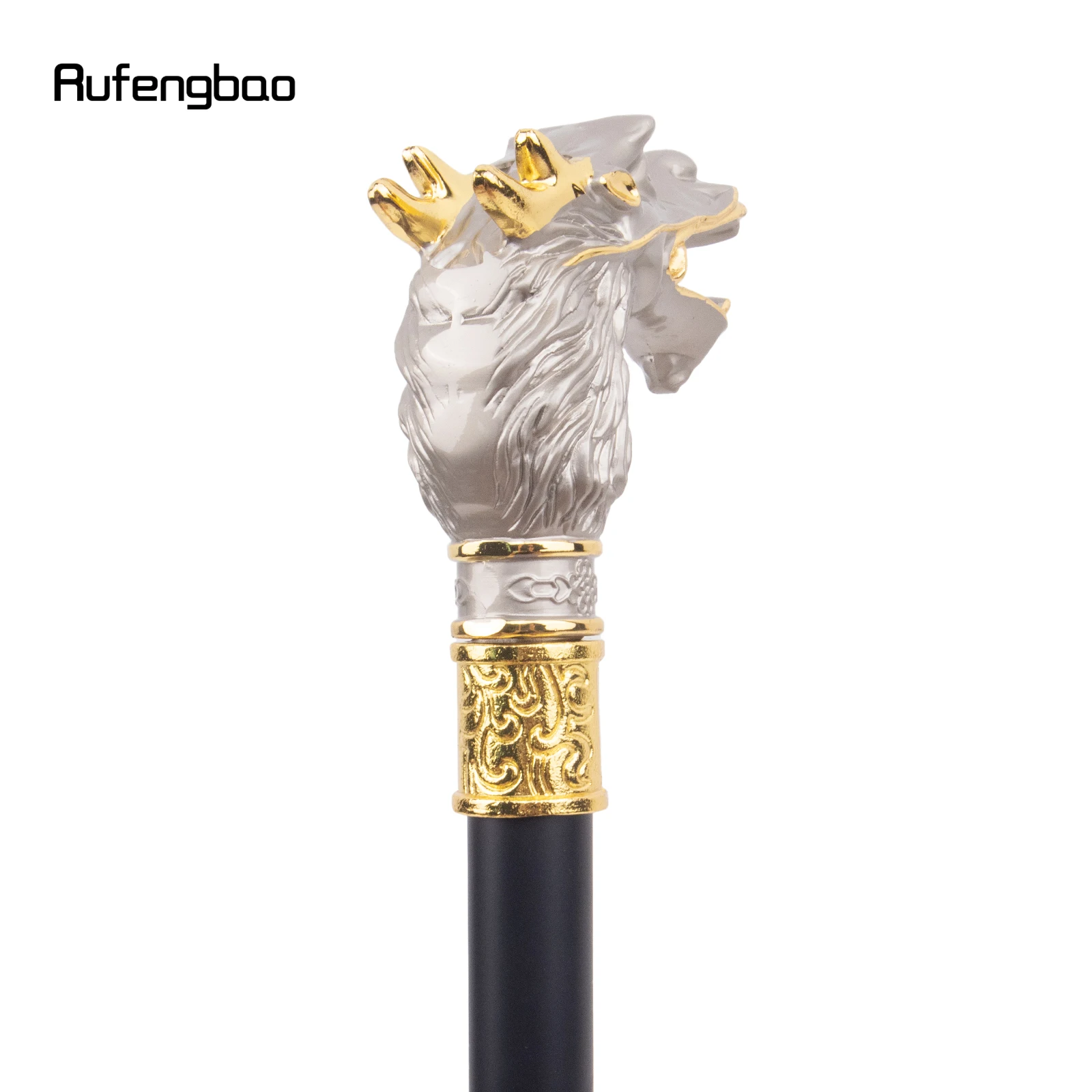 Dull White Black Luxury Dragon Head Walking Stick with Hidden Plate Self Defense Fashion Cane Plate Cosplay Crosier Stick 93cm