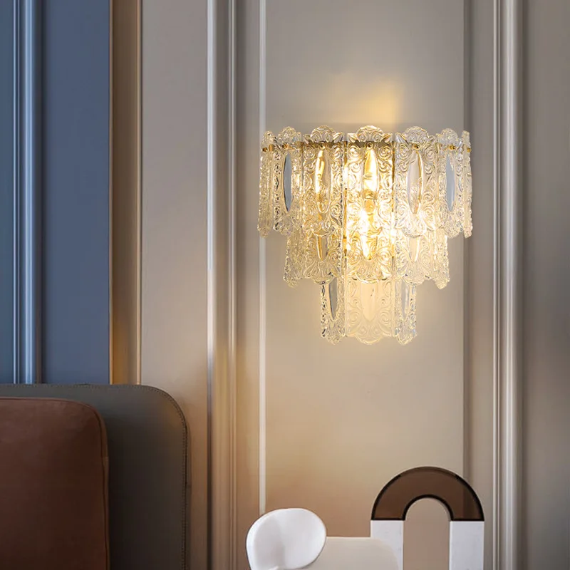 フレンチクリスタルウォールランプ北欧ミニマリストガラスウォールライトリビングルーム背景壁ベッドヘッド通路装飾クリエイティブウォール燭台