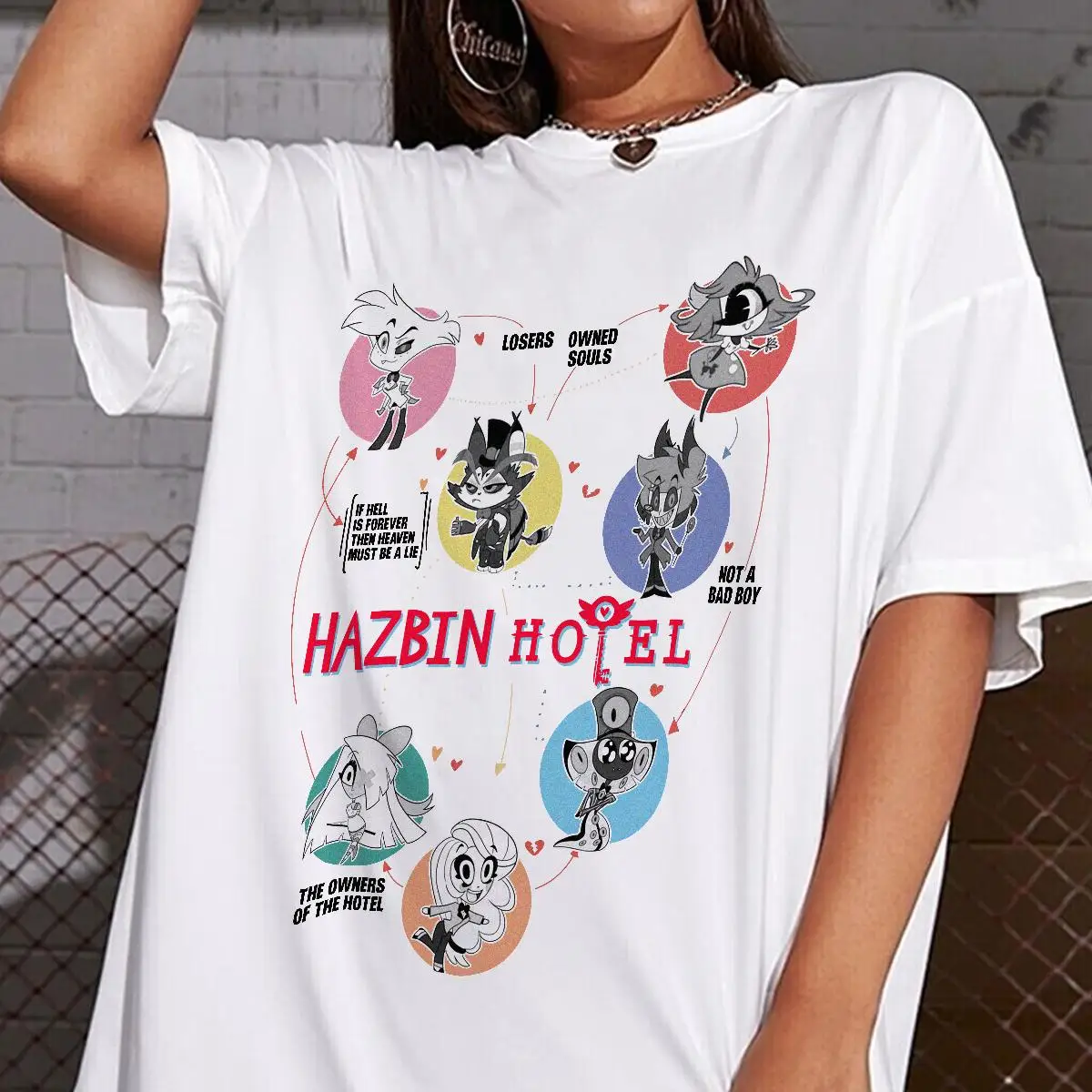 Hazbin Hotel Lute Vintage Collage Graphic T Shirt Cartoon Character Poster Print Women and Kids Short Sleeve Tee Fans Casual Top